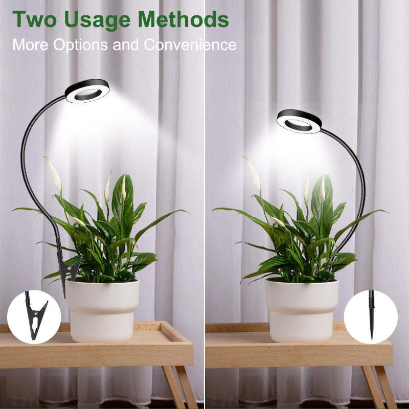 Wolezek 2 in 1 Grow Lights for Indoor Plants, 3 Colors Plant Lights for Indoor Growing with 360Â° Gooseneck, 48 LEDs Full Spectrum Plant Grow Lights Indoor, 6/12/16H Timer, 5 Brightness, Black 1 Pack - Image 2