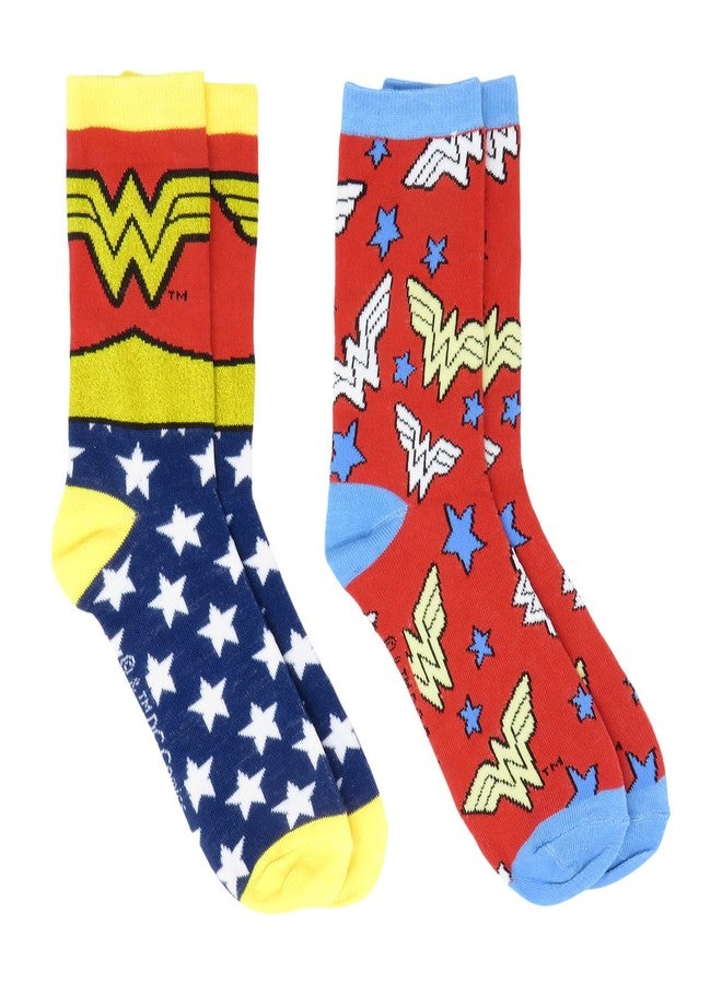 Hyp Wonder Woman Classic Logo 2 Pack Crew Socks DC Comics Licensed Juniors Womens