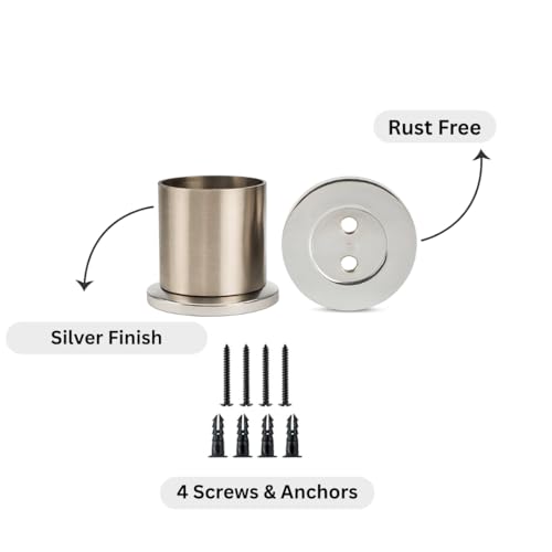 Colornest Wall to Wall Curtain Rod Bracket | 1 inch Satin Silver Finish Curtain Rail Rod Holder Heavy-Duty – with Screws and Wall Plugs Pack of 2 - Image 3