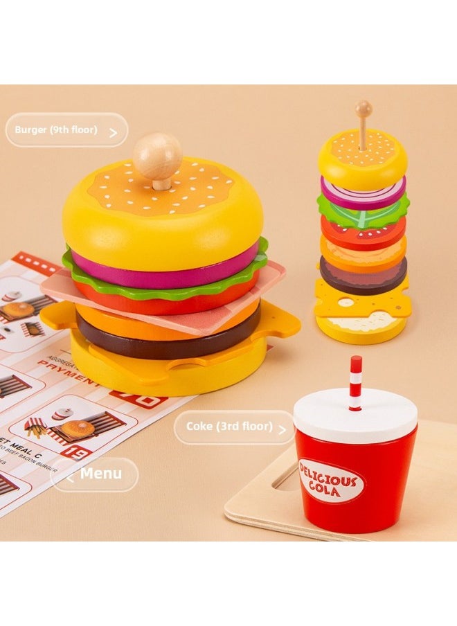 Children's Play Toy Hamburger Fries Package Role Play Imitation Scene Simulation Menu Game Wooden-Color:Ice Cream Stand