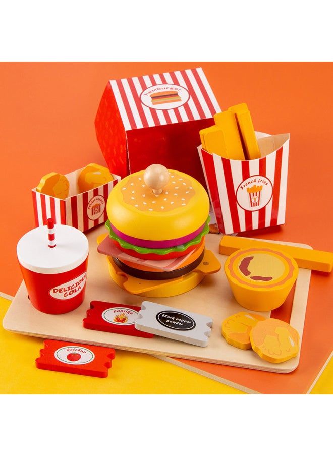 Children's Play Toy Hamburger Fries Package Role Play Imitation Scene Simulation Menu Game Wooden-Color:Ice Cream Stand