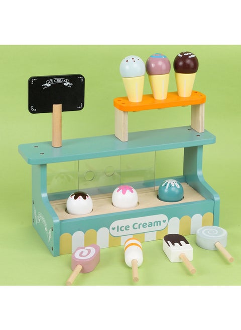 Children's Play Toy Hamburger Fries Package Role Play Imitation Scene Simulation Menu Game Wooden-Color:Ice Cream Stand