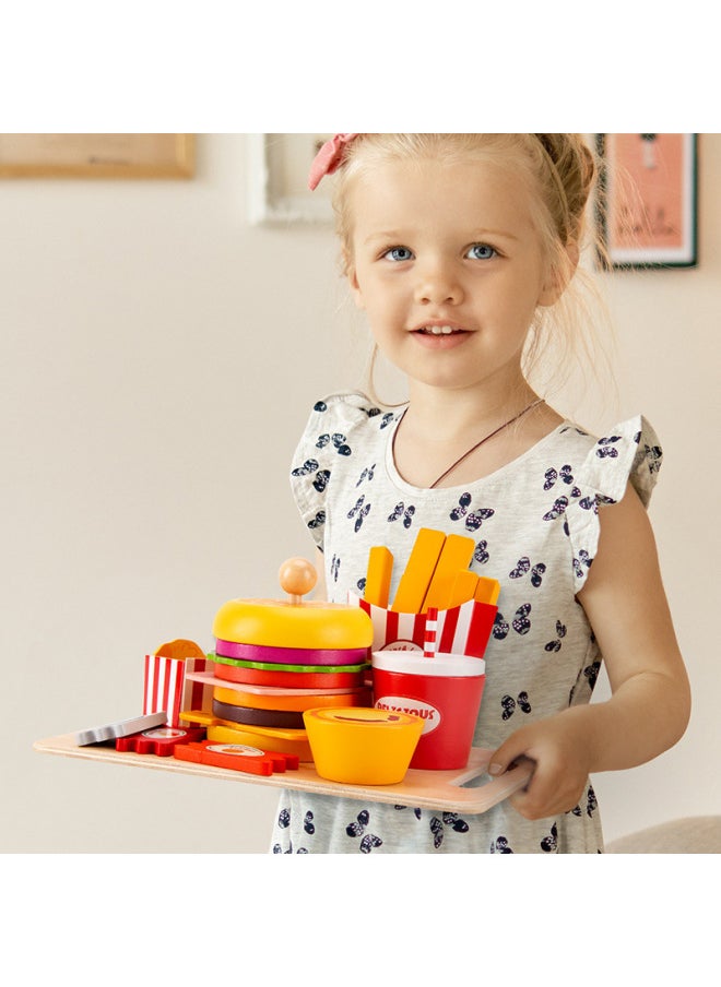 Children's Play Toy Hamburger Fries Package Role Play Imitation Scene Simulation Menu Game Wooden-Color:Ice Cream Stand