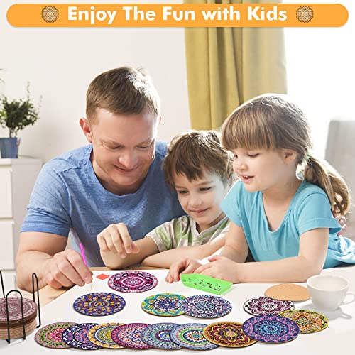Caffox 20 Pieces Diamond Art Painting Coasters Kit with Holder, Diamond Art Coasters, DIY Diamond Art Crafts Projects, Diamond Art Kits for Adults and Beginners(Mandala Style) - Image 5