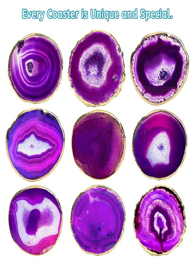 Luxiv Purple Agate Coasters Set of 4 with Gift Box, Luxiv 3-4" Agate Coasters for Drinks Natural Crystal Coasters with Gold Edge Brazilian Geode Stone Coaster for Coffee, Drinks, Tea (Purple, 3-4 inches) - Image 3