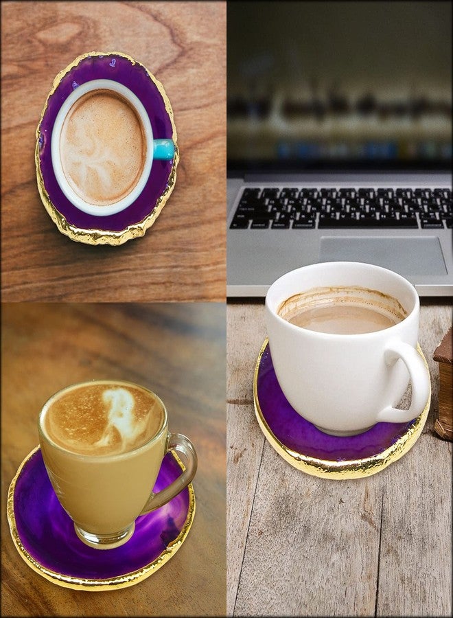 Luxiv Purple Agate Coasters Set of 4 with Gift Box, Luxiv 3-4" Agate Coasters for Drinks Natural Crystal Coasters with Gold Edge Brazilian Geode Stone Coaster for Coffee, Drinks, Tea (Purple, 3-4 inches) - Image 5