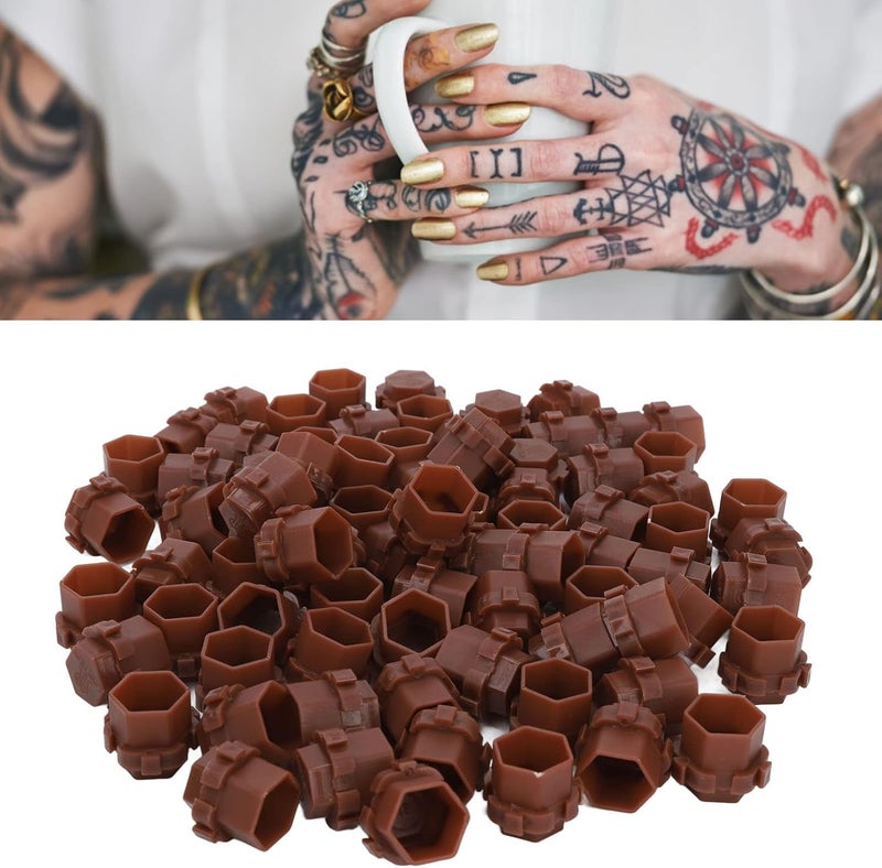 200pcs Color Tattoo Ink Cup Set, Beehive Shape Spliceable Ink Cups Pigment Holder Cups Permanent Makeup Pigment Cup Container Cap for Artist, Beginners, Tattoo Supplies and Equipment(Brown) - Image 3