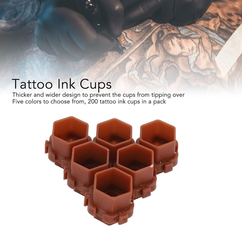 200pcs Color Tattoo Ink Cup Set, Beehive Shape Spliceable Ink Cups Pigment Holder Cups Permanent Makeup Pigment Cup Container Cap for Artist, Beginners, Tattoo Supplies and Equipment(Brown) - Image 2