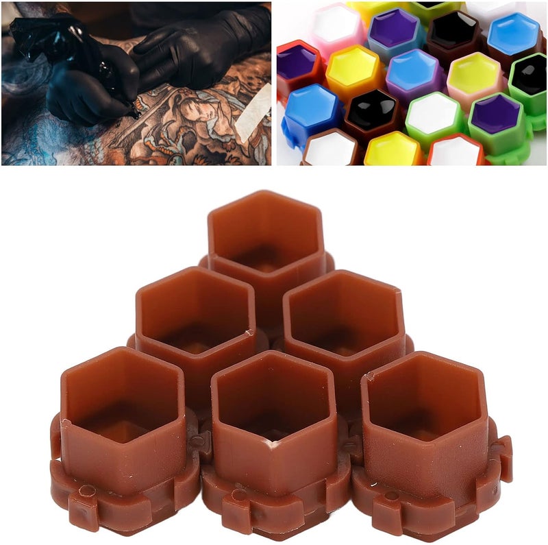 200pcs Color Tattoo Ink Cup Set, Beehive Shape Spliceable Ink Cups Pigment Holder Cups Permanent Makeup Pigment Cup Container Cap for Artist, Beginners, Tattoo Supplies and Equipment(Brown) - Image 4