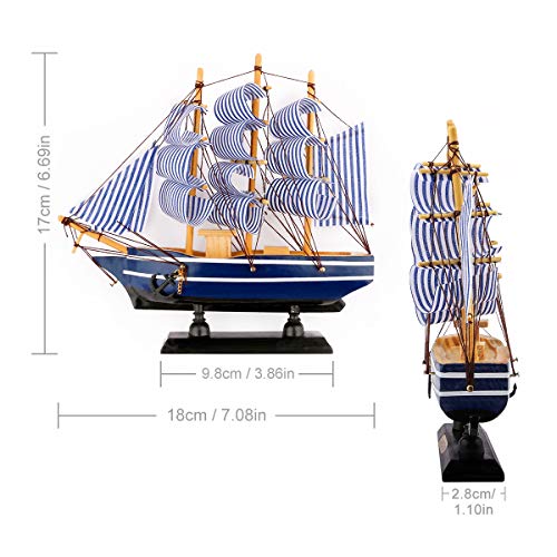 Dedoot Sailboat Model Decor, Wooden Sailing Boat Nautical Decor 7"x8" Model Ship for Ocean Theme Party and Room Decoration, Photo Props - Image 3