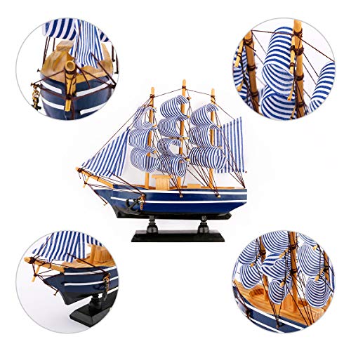 Dedoot Sailboat Model Decor, Wooden Sailing Boat Nautical Decor 7"x8" Model Ship for Ocean Theme Party and Room Decoration, Photo Props - Image 4