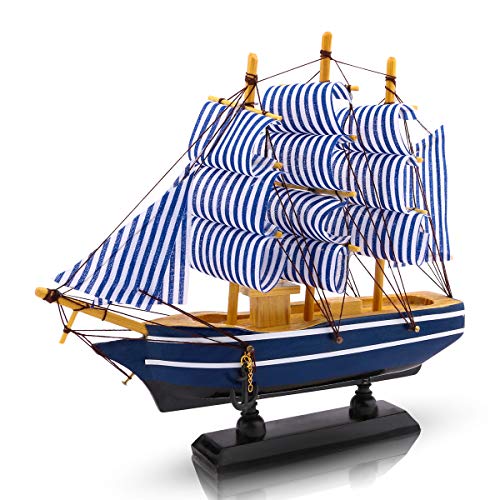 Dedoot Sailboat Model Decor, Wooden Sailing Boat Nautical Decor 7"x8" Model Ship for Ocean Theme Party and Room Decoration, Photo Props - Image 2