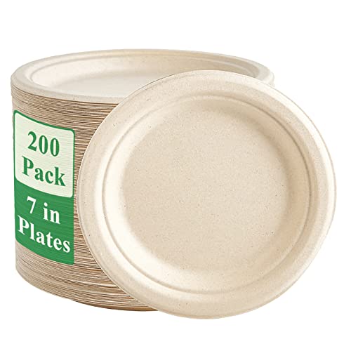Vplus 200 Pack Paper Plates 7 inch 100 Compostable HeavyDuty Disposable Paper Plates Bagasse Natural Biodegradable EcoFriendly Sugarcane - Image 2
