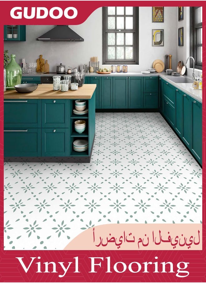 GUDOO بلاط أرضيات فينيل لاصق، مناسب للجدران والأرضيات والمطابخ والحمامات وبيوت الحيوانات الأليفة. تحتوي العبوة على 10 قطع بحجم 8x8 بوصة  - Image 1