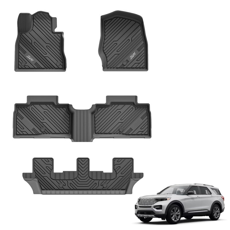 3W Floor Mats Custom Fit for 20202023 2024 2025 Ford Explorer 7 Passenger All Weather TPE Full Set Car Accessories Floor Liner Including 3 Rows Car Mats Includes Explorer Hybrid