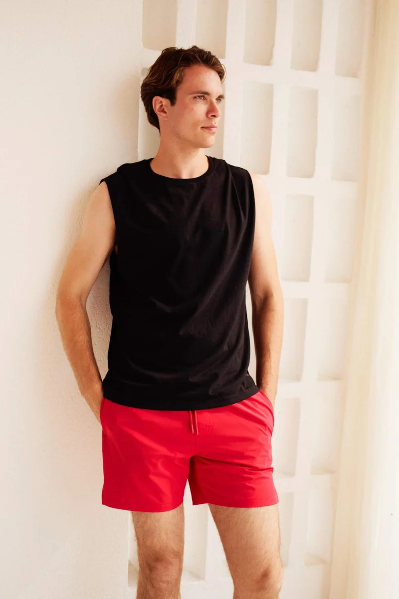 Defacto  Printed Stretch Textured Short Red Swim Shorts for Men | Best Price UAE