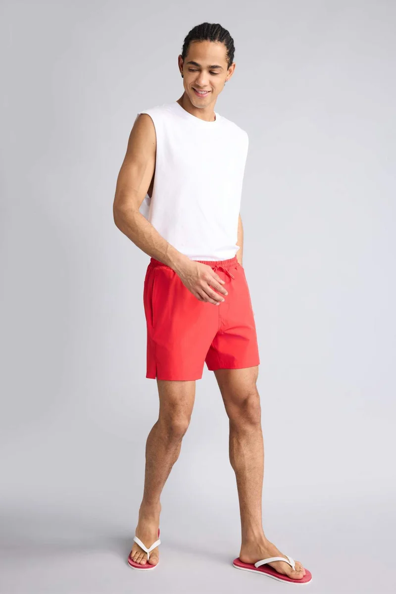 Defacto  Printed Stretch Textured Short Red Swim Shorts for Men | Best Price UAE