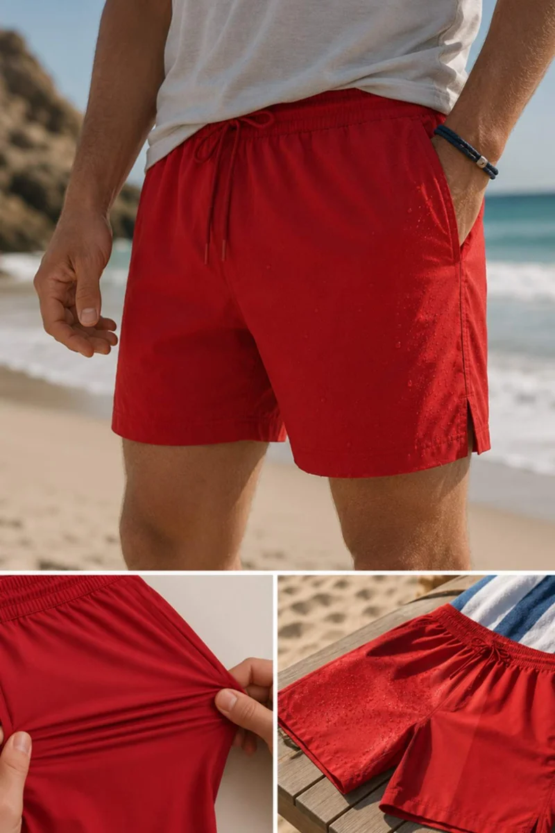 Printed Stretch Textured Short Red Swim Shorts