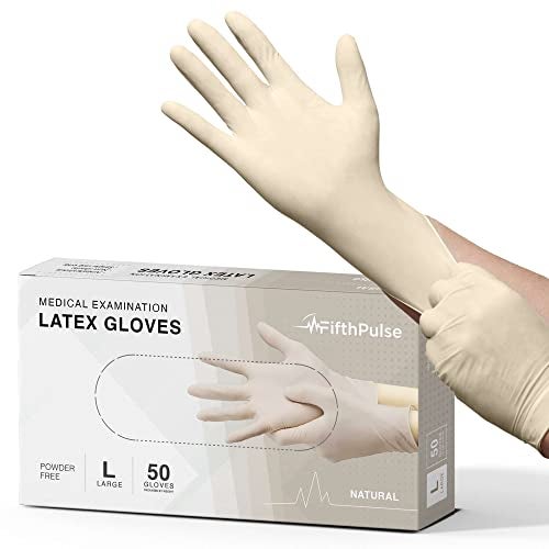 FifthPulse Medical Examination Latex Gloves X Small - 50 Count - Powder Free - Extra Thick 4.5 Mil - Natural Color - Non Sterile Disposable Gloves - Image 1