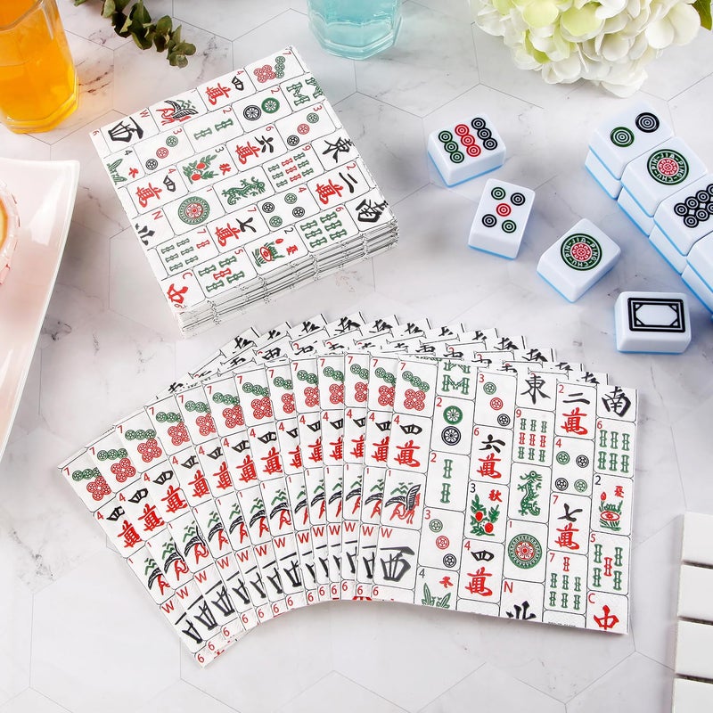 Quera 50 Pcs Mahjong Cocktail Napkins Pink Disposable Paper Napkins Funny Watercolor Beverage Napkins for Kitchen,Bathroom,Birthday or Party Supplies, 5" x 5" - Image 3