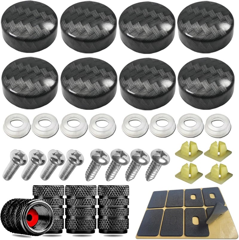 YoUoY Stainless Steel License Plate Screws with Carbon Fiber Pattern Caps - Complete Hardware Kit - Image 1