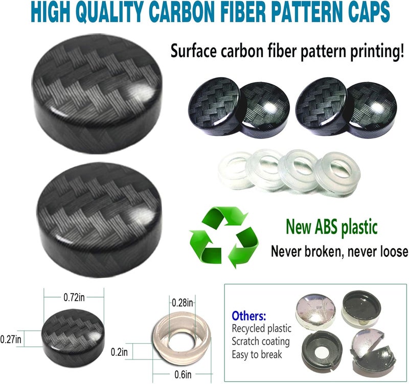 YoUoY Stainless Steel License Plate Screws with Carbon Fiber Pattern Caps - Complete Hardware Kit - Image 2