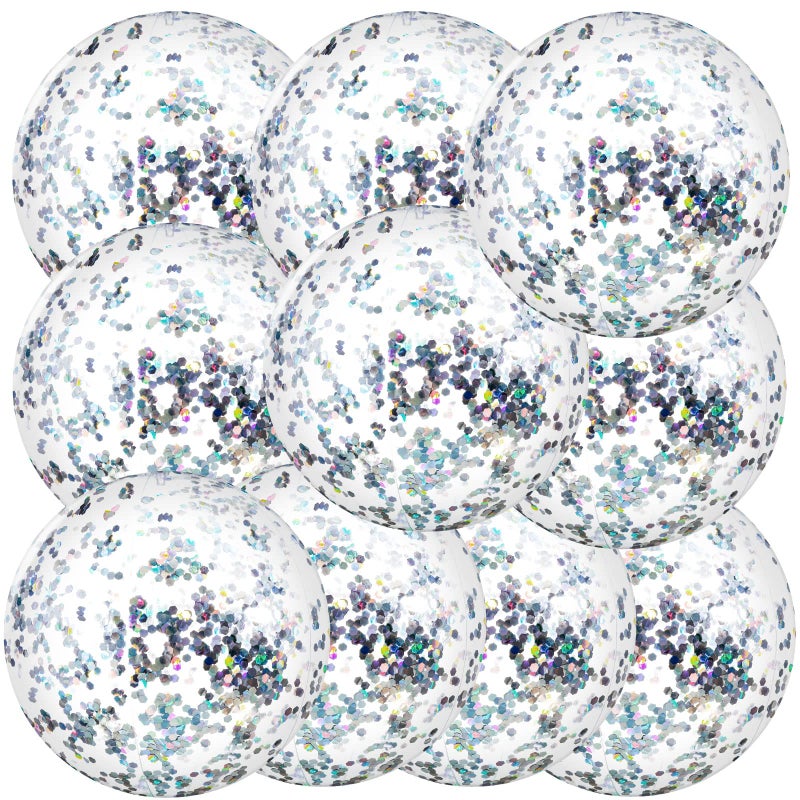 Civaner 10 Pcs Inflatable Glitter Beach Balls 16 Inch Large Sparkly Confetti Pool Ball Clear Blow up Balloon Toy for Wedding Baby Shower Birthday 2026 Graduation Party DecorationSilverGlitter - Image 3