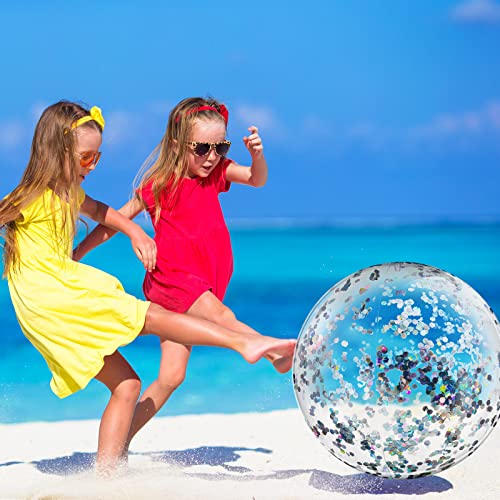 Civaner 10 Pcs Inflatable Glitter Beach Balls 16 Inch Large Sparkly Confetti Pool Ball Clear Blow up Balloon Toy for Wedding Baby Shower Birthday 2026 Graduation Party DecorationSilverGlitter - Image 5