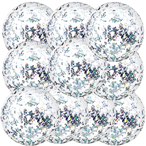Civaner 10 Pcs Inflatable Glitter Beach Balls 16 Inch Large Sparkly Confetti Pool Ball Clear Blow up Balloon Toy for Wedding Baby Shower Birthday 2026 Graduation Party DecorationSilverGlitter - Image 1
