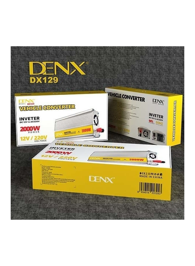 Denx DX129 2000W 12V to 220V Automotive Power Inverter with USB Port and Fast Charger - Image 1