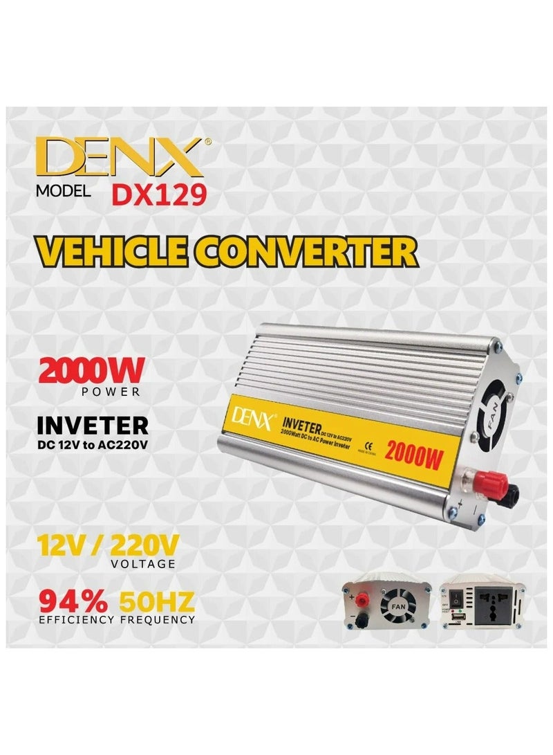 Denx DX129 2000W 12V to 220V Automotive Power Inverter with USB Port and Fast Charger - Image 2