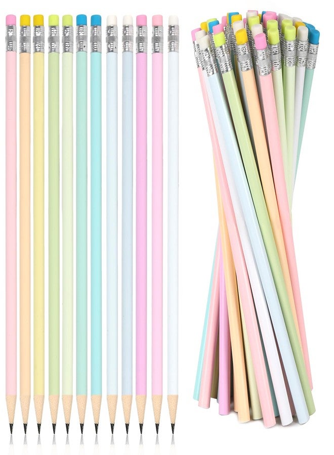 Whaline 48Pcs Colorful Pencils with Erasers Rainbow Color Wooden Pencil Unsharpened Writing Drawing Pencils for Back to School Students Graduation Company Office Stationery Gift - Image 1