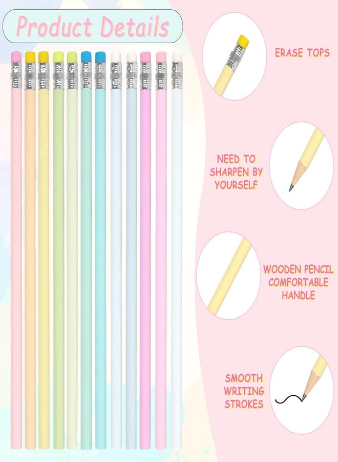Whaline 48Pcs Colorful Pencils with Erasers Rainbow Color Wooden Pencil Unsharpened Writing Drawing Pencils for Back to School Students Graduation Company Office Stationery Gift - Image 3