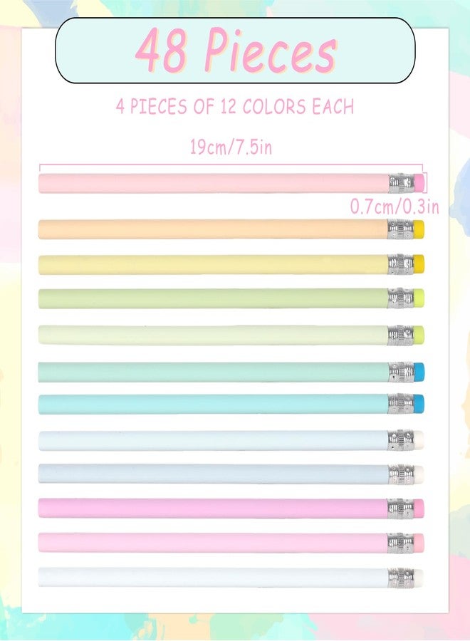 Whaline 48Pcs Colorful Pencils with Erasers Rainbow Color Wooden Pencil Unsharpened Writing Drawing Pencils for Back to School Students Graduation Company Office Stationery Gift - Image 2
