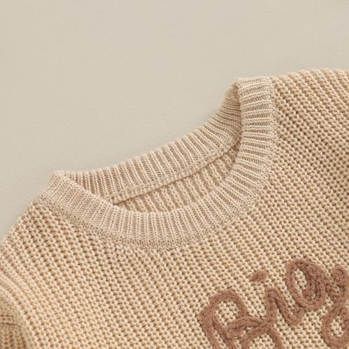 Dcohmch Big Brother Little Brother Matching Outfits Letter Embroidery Knit Sweater Shirt Baby Boy Winter Warm Clothes (Khaki Big Bro, 3-4 Years) - Image 5