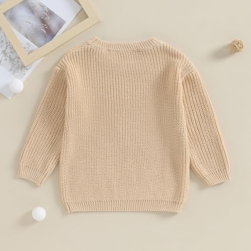 Dcohmch Big Brother Little Brother Matching Outfits Letter Embroidery Knit Sweater Shirt Baby Boy Winter Warm Clothes (Khaki Big Bro, 3-4 Years) - Image 4