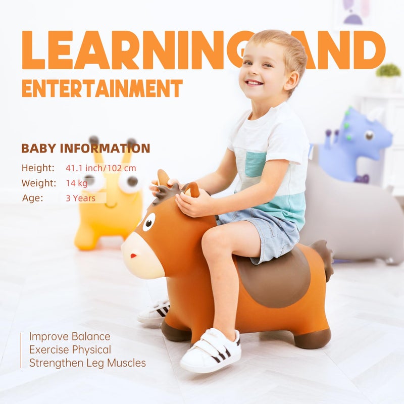 ZOOJOY Bouncy Horse Hopping Toys Inflatable Animal Horse Toys for Toddlers Outdoor Indoor Bounce and Ride On Bouncer for Boys Girls Birthday Gifts for 18 Months 2 3 4 5 6 Year Old with Pump - Image 3
