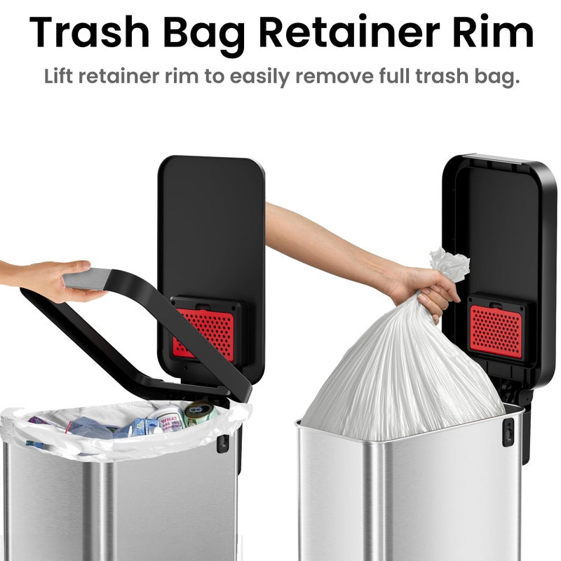 iTouchless SoftStep EXP 50 Liter / 13.2 Gallon Slim Step Pedal Kitchen Trash Can with Odor Filter, Indoor Recycling Bin, Soft Close Lid Stainless Steel Dent-Proof Plastic Lid Home Office Work Business - Image 4