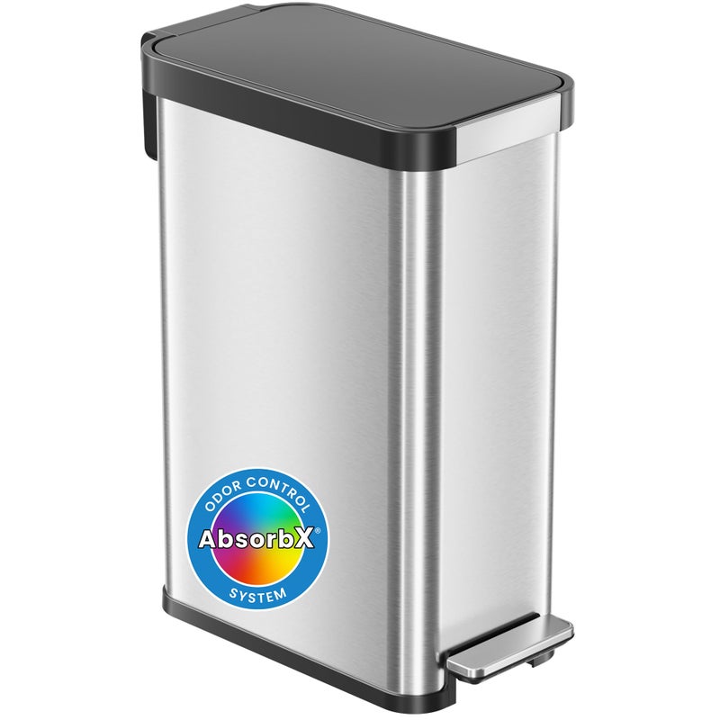 iTouchless SoftStep EXP 50 Liter / 13.2 Gallon Slim Step Pedal Kitchen Trash Can with Odor Filter, Indoor Recycling Bin, Soft Close Lid Stainless Steel Dent-Proof Plastic Lid Home Office Work Business - Image 1