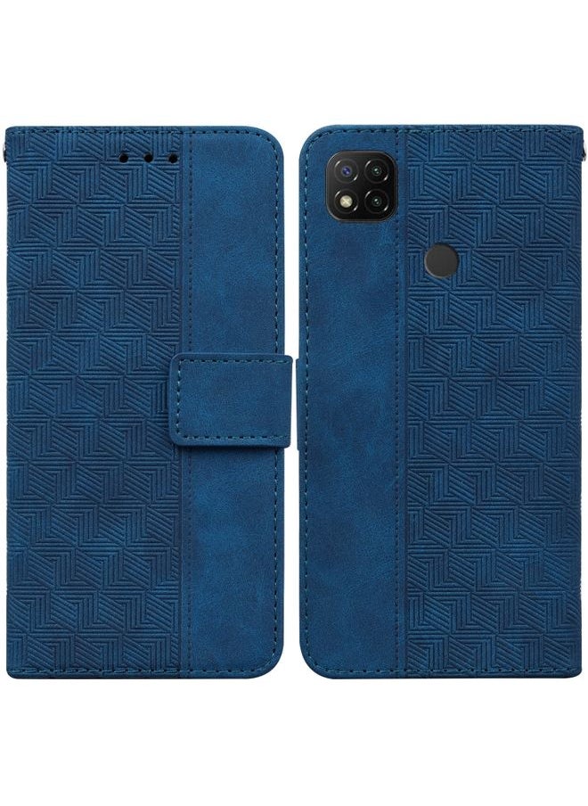 HuHa Case Cover For Xiaomi Redmi 9C Geometric Embossed Leather Phone Case Blue 