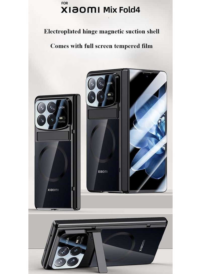 general Electroplated Transparent Phone Case Compatible with Xiaomi Mix Fold 4 5G Hidden Alloy Bracket Hinge Protective Shockproof Cover for Mi Mix Fold 4 - Image 2