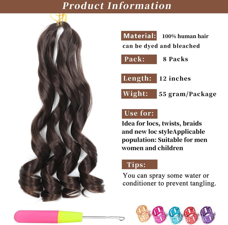 FALEMEI French Curl Braiding Hair 12 Inch 8 Packs Curly Braiding Hair Pre Stretched French Curls Braiding Extension Curl Crochet Braids Spiral Extensions (4#, 12 Inch (Pack of 8)) - Image 3