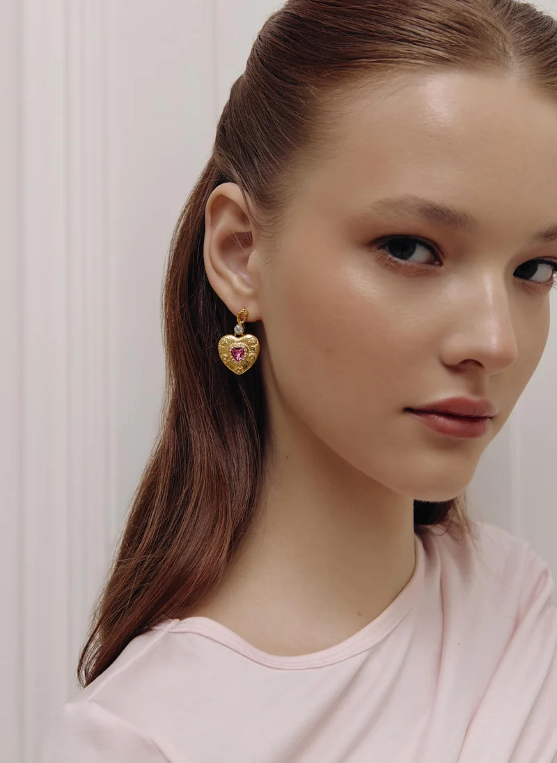 Lichi Heart shaped earrings with colourful stones