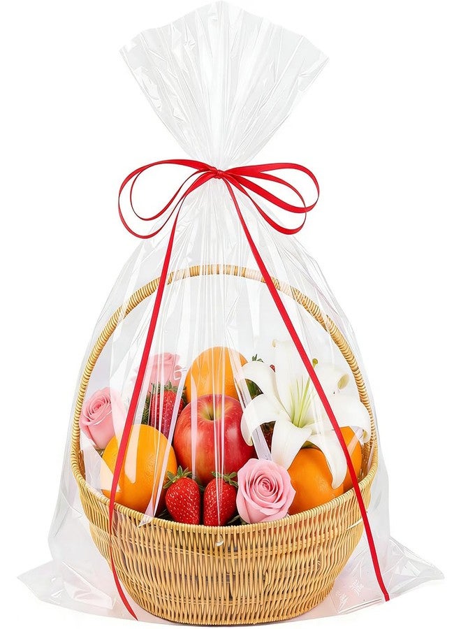 Amsthow Clear Basket Bags, 20CT Cellophane Bags with Bows, 12 x 18-inch Gift Wrap for Baskets, Favors, Small Fruit, Goodie Treats, Holiday Decorations - Image 1