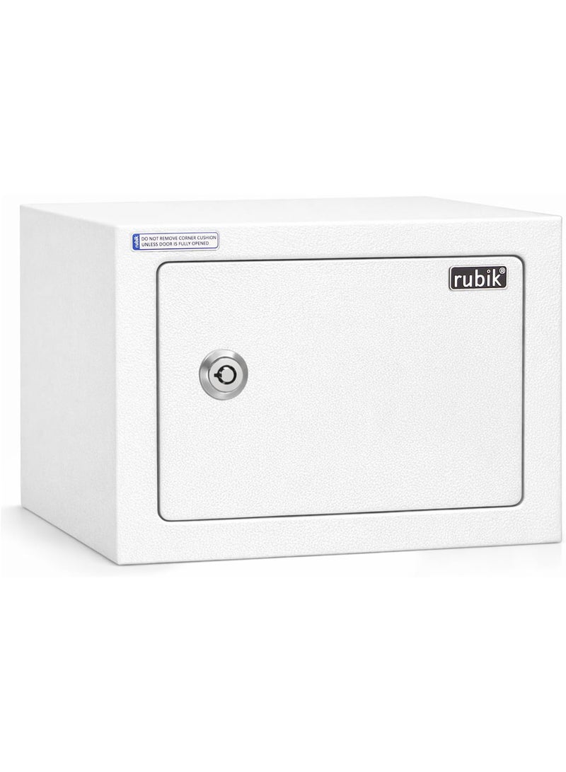 روبيك خزنة صغيرة أساسية تعمل بالمفتاح، قابلة للتركيب على الحائط أو الأرض، مصنوعة من الفولاذ مع بطانة ناعمة، للأشياء الثمينة الصغيرة RB-17BK (17x23x17 سم) (أبيض) - Image 5