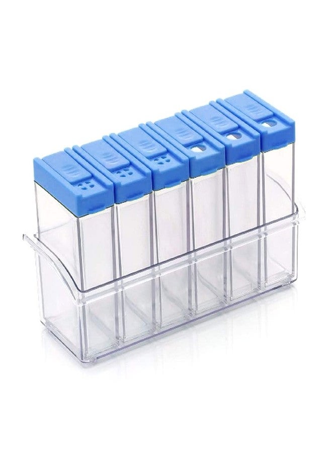 DealFry Plastic Transparent Seasoning Box Spices Case, Premium Multipurpose Plastic Spice Rack, 6 pcs Spice Jar (Blue) - Image 1