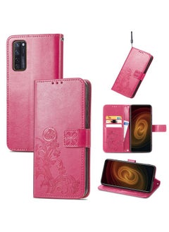 Case Cover For ZTE AXON 20 5G Four-leaf Clasp Embossed Buckle Mobile Phone Protection Leather Case with Lanyard & Card Slot & Wallet & Bracket Function(Magenta)