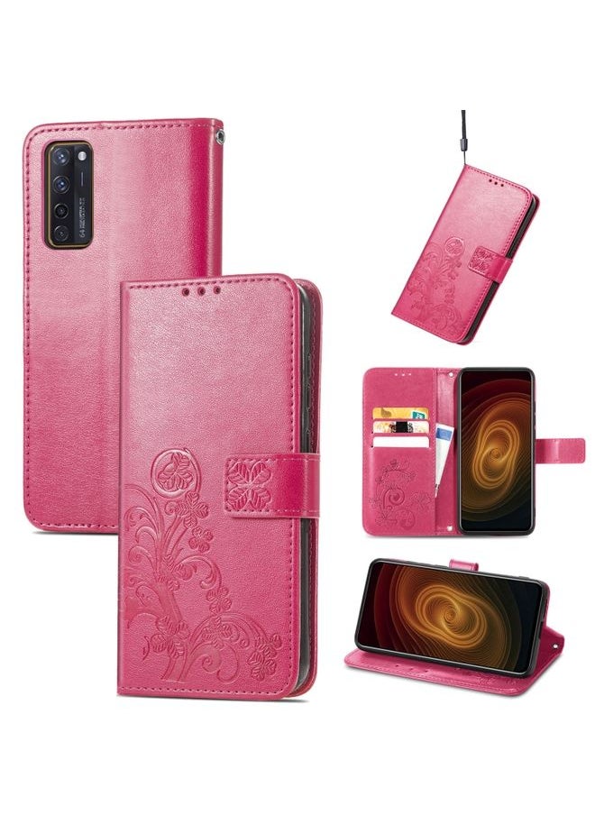 HuHa Case Cover For ZTE AXON 20 5G Four-leaf Clasp Embossed Buckle Mobile Phone Protection Leather Case with Lanyard & Card Slot & Wallet & Bracket Function(Magenta) 