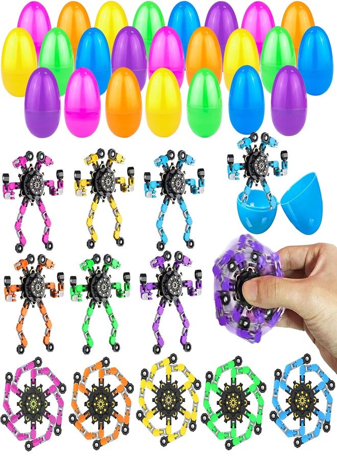 Bailiyake 24 Set Prefilled Easter Eggs with Fingertip Spinner Sensory Toys,Transformable Chain Robot Fidgets Spinners Toy,Easter Basket Stuffers Easter Egg and Party Favor Basket Stuffers Filler Classroom Prize - Image 1