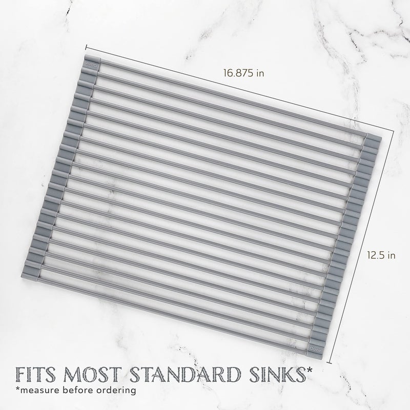 Oizeir Roll Up Dish Drying Rack - Silicone Coated Stainless Steel, Over The Sink, Foldable, Heat-Resistant, Anti-Slip, Dish Drainer. (17" x 12.5") - Image 2